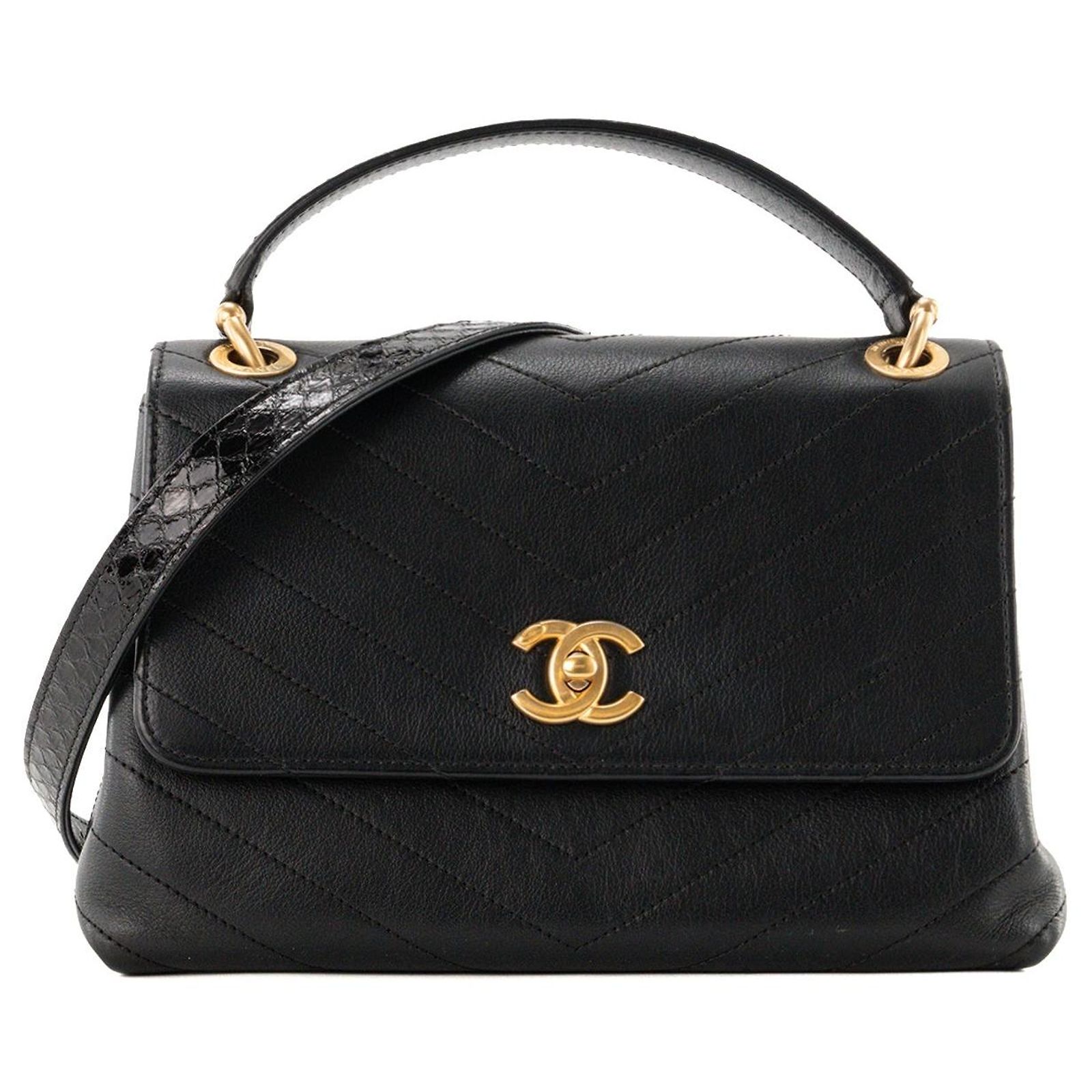 CHANEL - Sac à bandoulière Top Handle Medium Chanel en cuir chevron et ...