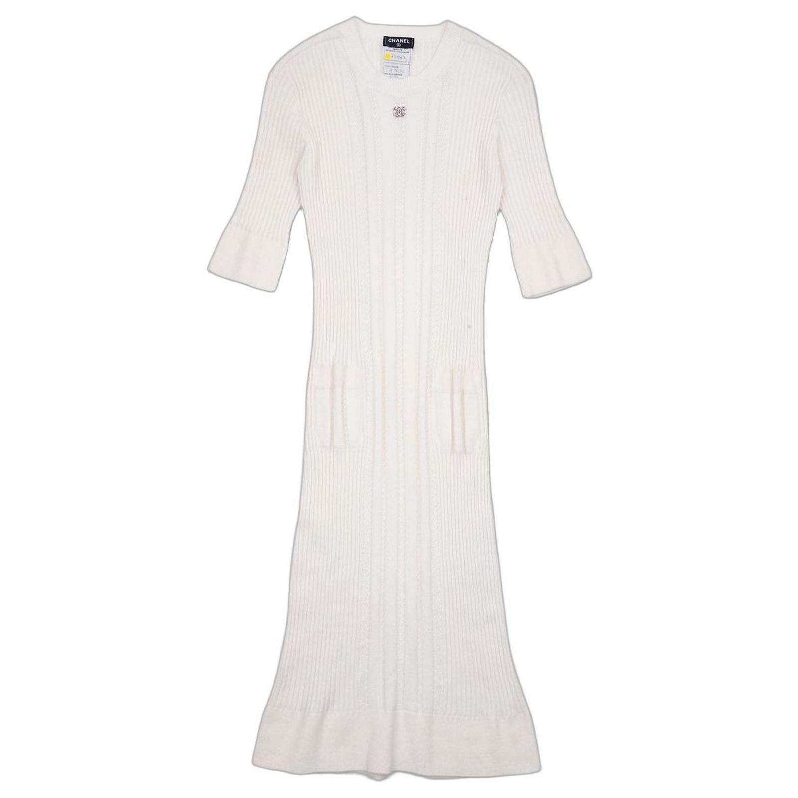 chanel white knit dress SS22 Prototype Crystal CC Bodycon Ribbed Mini Cotton ref.3489873 Printed dress